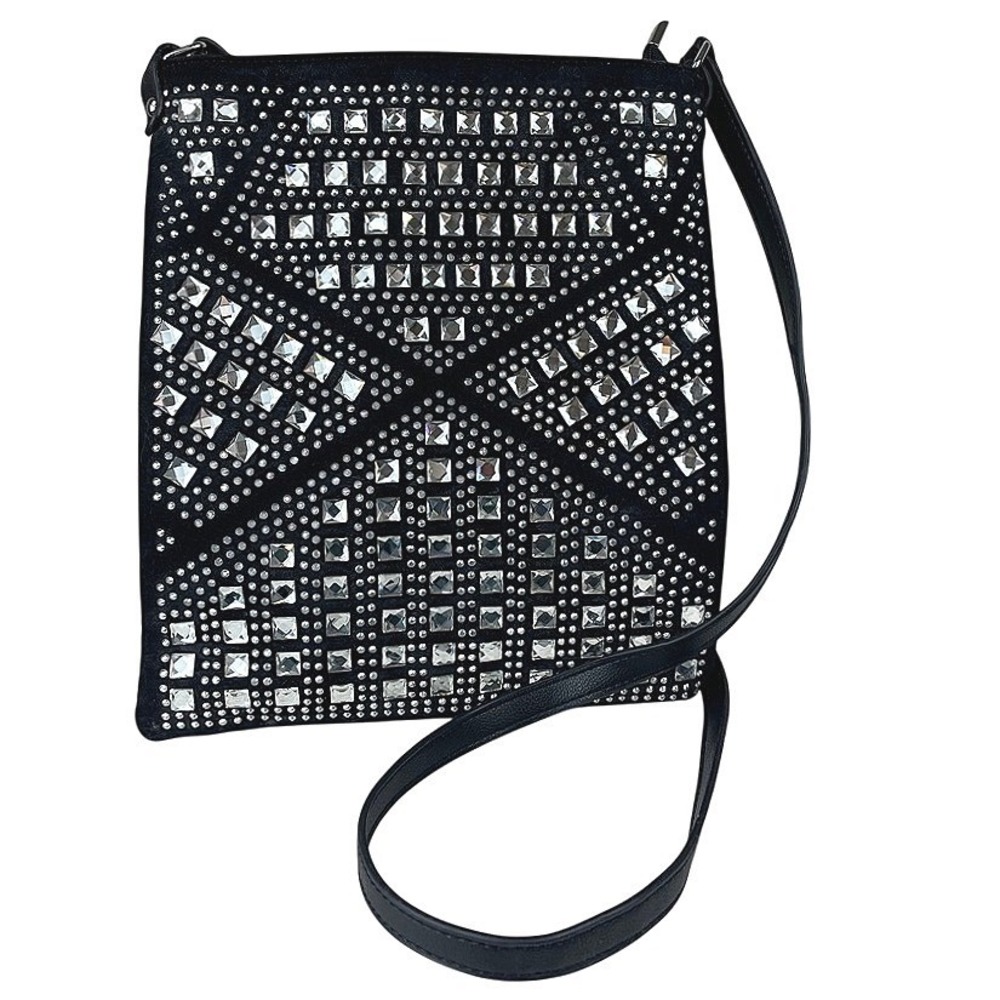 NEW Black Faux Leather Crossbody Purse Jeweled Bling Disco Party Rave Bag‎ ($48)